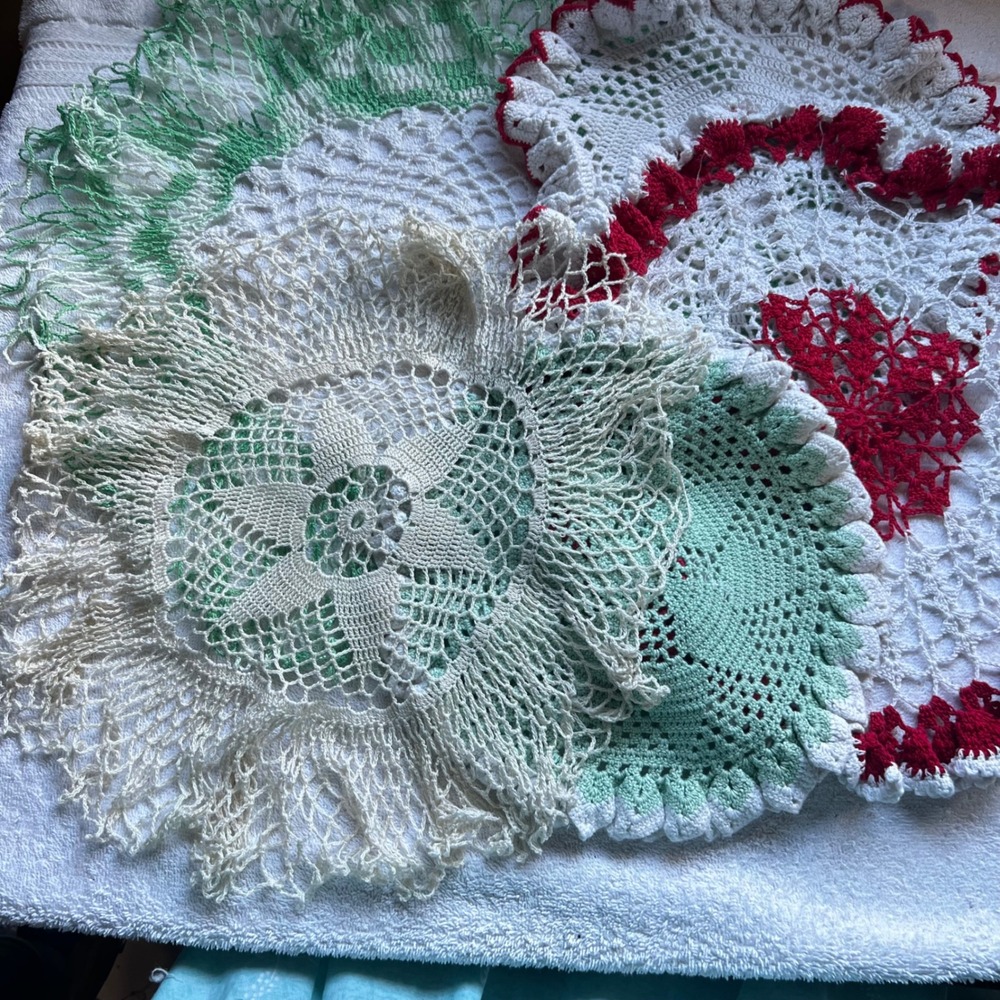 Mixed Size Crochet Doily Set Multicolor Vintage Lace Table Decor 4pc